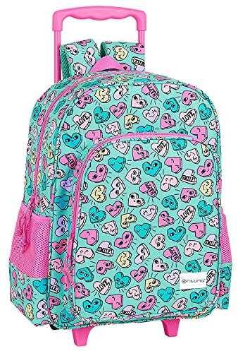 OFITURIA Schulrucksack für Kinder, kompakt, abnehmbarer Griff, bestehend aus einer Fronttasche und einem großen Fach mit Reißverschluss, ideal als Rucksack für Schule und Reisen, Herzen