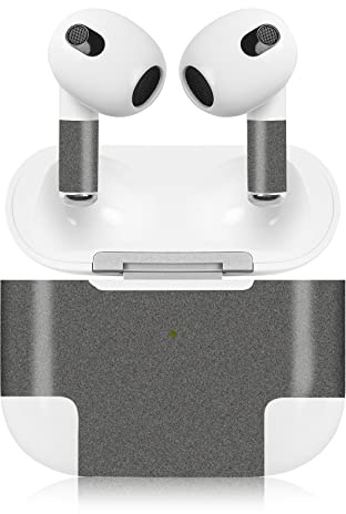 Finest Folia Aufkleber Set kompatibel mit Apple AirPod 3 kabellose Bluetooth Kopfhörer und Ladecase Vinyl Folie Skin Design Cover passgenau R189 (3. Generation, 02 Glitzer Grau)