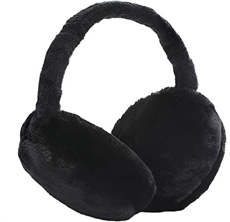 IHCEMIH Cache-oreilles pour Femme Accessoires d'Hiver Moelleux Peluche Pliable Thermique pour l'Extérieur Ski Course Oreilles Protection Contre le Vent Froid Cadeau pour Filles Femmes Adultes Noir