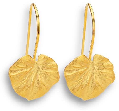 MadamLili - Blatt Gold Ohrringe - 925 Sterling Gold Vergoldet - Blätter Ohrhänger - Handgefertigt - Naturschmuck - Exklusive Schmuckbox
