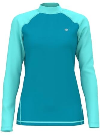 Womens Long-Sleeve Surfing Rashguards - Female UV Protection Active Water Sport Swim Tee Breathable Rash Shirt Quickdrying Beach Wet Top Turquoise 14