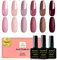 YSUVIN UV Nagellack Set, 6 Farbe Nude Dunkelrosa Braun Burgunderrot Glitter Rosa Gel Nagellack Soak Off UV Gellack für Frauen Home DIY Nail Art Salon, 8ML