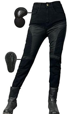 SHUOJIA Motorradhose weiblich Jeans Textil Motorrad Hose Mit Protektoren Sommer, Sportliche Motorrad Hose Mit Oberschenkeltaschen Armee,mit 4 Paar Protect-Pads (Upgrade-Armor,L)