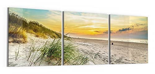 DEQORI Glasbilder Acrylglas | Motiv Baltischer Dünenstrand | horizontal 3-teilig 150x50 cm | große XXL Deko | Wandbilder für Wohnzimmer, Schlafzimmer, Flur & Küche | moderne Wanddeko