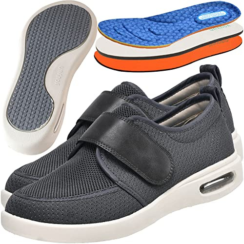 Zapatillas Cómodas Ancho Especial, Calzado Ancho Especial Hombre, Zapatos Especiales para Juanetes de Hombre Muy comodas y Anchas Sandalias de rehabilitación Stretch 06,Gris,48 EU