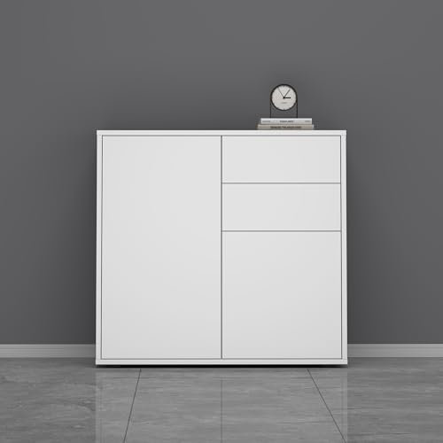 doporro Kommode mit 2 Schubladen 80cm 2 Türen Sideboard grifflos