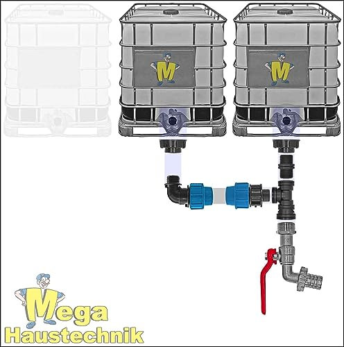 IBC Tank Container Verbinder für PE Rohr Regen Wasser Adapter S60x6 Winkel T-Stück Kupplung PP > Set3 für 2 IBC + Hahn3