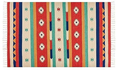 Beliani Kelim-Teppich Baumwolle bunt 140 x 200 cm handgewebt geometrisches Muster Margara