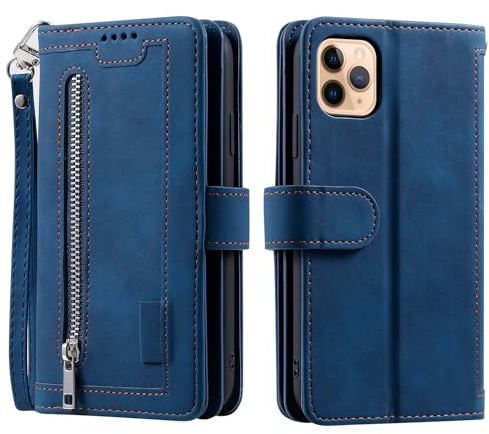VEEMOS Handyhülle für iPhone 12/12 Pro hülle Klappbar Handytasche Schutzhülle Klapphülle mit Ständer Kartenfach Handy Tasche Book Flip Case Cover - Blau
