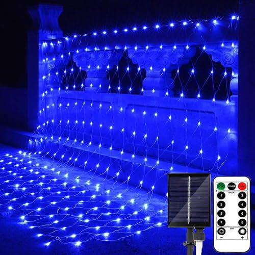 SUAVER Solar Lichterkette Außen mit Fernbedienung,3x2M 192LED Lichternetz Vorhang Lichter,Wasserdicht Outdoor Solar Gartenleuchte 8 Modi für Gärten Weihnachten Weihnachten Deko (Blau)