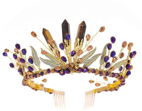 IYOU Barock Königin Krone Quarz Braun Hochzeit Kronen und Tiaras Kristall Kostüm Stirnband Festival Braut Haarschmuck für Frauen