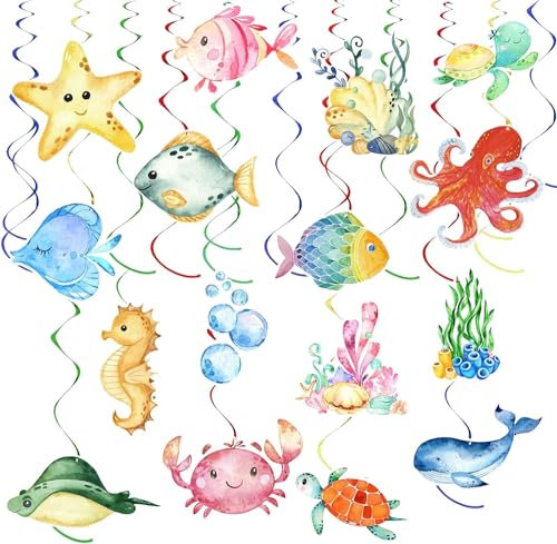36 Stück Tropische Fisch Hängende Wirbel Decke Dekor Meerestiere Spiral Girland Hänge Dekoration Unter Dem Meer Party für Jungen Mädchen Kindergeburtstag Unterwasserwelt Ozean Thema Mermaid Party