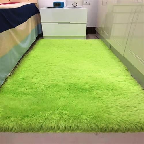 Guetto Teppiche Schlafzimmer Flauschig Weicher Hochflor Teppich Anti-Rutsch-Teppich Wohnzimmer Moderne Teppiche Waschbarer Pelzigen Bettvorleger Teppich für Sofa Wohnzimmer,Grün,200x400cm
