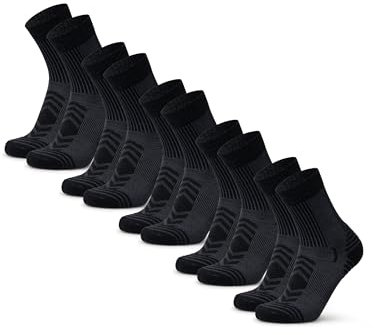 DANISH ENDURANCE Walking Socks Merino Wool Lightweight, Anti Blister Hiking Socks, Breathable Trekking Socks, for Men & Women, Unisex, 5 Pack, Black, 3-5