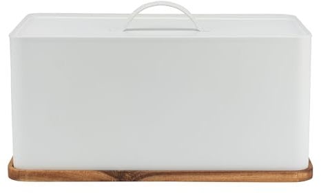 Salter BW13564WEU7 Toronto Bread Bin With Chopping Board – Countertop Storage Box With Wooden Base for Cutting & Serving, Rectangular Bread Holder Container for Kitchen, Easy To Clean, Acacia, White