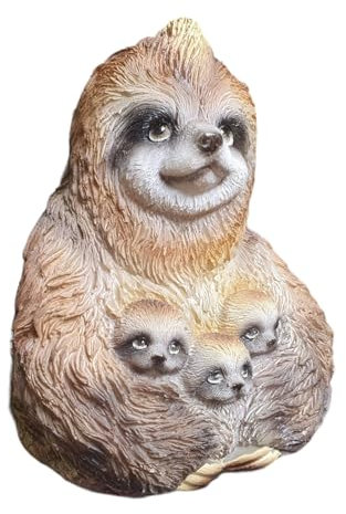 Aspinaworld Gartenfigur sitzende Faultier Figur mit DREI Kindern 10 cm, Figur für den Garten, wetterfeste Deko