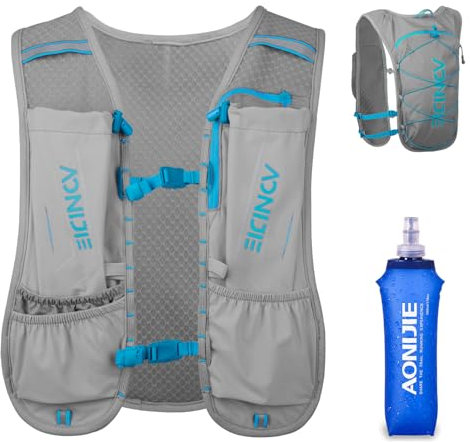 TRIWONDER Running Vest Men Women Hydration Pack Running Backpack Lightweight Marathon Hydration Vest Rucksack for Cycling Hiking (Grey - with a 500ml Bottle)