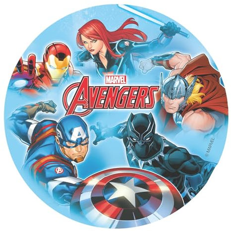 Dekora, Avengers Tortenaufleger, Essbares Blatt für Geburtstagstortendekoration, Design für Geburtstagstorten, Essbare Scheibe 20 CM