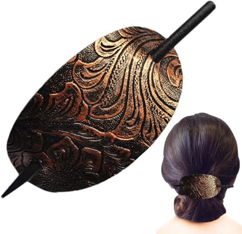 Haarspange Aus Leder Mit Stab, Ovale Vintage Kunstleder Haarspangen Mit Stick, Haarspangen Stick Haarspange Haarstab Pferdeschwanz Haarnadel Für Langes Haar Von Frauen, Haarschmuck Für Frauen