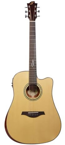 Sevinia Signature Series Electro-Acoustic Guitar | All-Solid Body, Solid Spruce Top with Mahogany Back & Sides, Tuner, 3 Band EQ, Supplied with Padded Gig Bag & Strap | Body style: Western