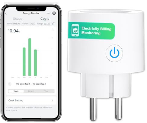 ANTELA WLAN Smart Steckdose mit Strommessung Überwachung der Elektrizitätsrechnung 16A, Smart Home WiFi Steckdose, kompatibel mit Google Home, Alexa, Smart Life APP, 1PCs
