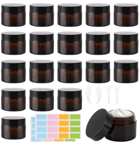 LOPYXBR 20 Stück Cremedosen zum Befüllen 50ml, Creme Behälter Braun, Glastiegel 50ml mit Deckel für Creme, Creme Dose mit Deckel und Liner für Kosmetika, Lotionen, Cremes