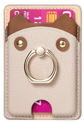 COQUE Porte-Cartes à Motif d'ours Litchi avec Anneau de Support, adapté aux séries iPhone 15/14/13/12,Portefeuille Universel en Cuir pour téléphone, Porte-Cartes pouvant contenir 5 Cartes-Kaki