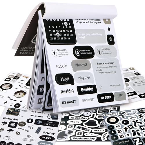 20 Blatt Aesthetic Scrapbook Stickers Selbstklebend Verschiedene Muster Vintage Aufkleber Retro für DIY Scrapbooking Zubehör Fotoalbum Tagebuch Fotobuch Notizbuch Journal Kalender (Schwarz)