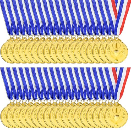 Brelet Médailles Adultes et Enfants, 36 Pcs Médailles de Récompense en Métal doré avec Ruban pour Compétition Récompenses Thème Sport Day ou Compétition Familiale Medaille Enfant Événement de l'école
