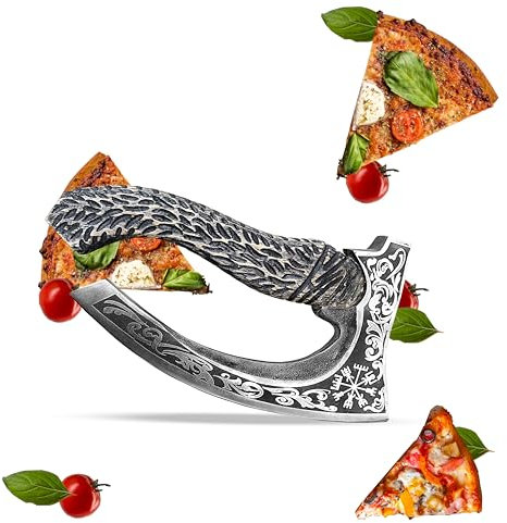 Novahaven „Frostbite“ Wikinger Pizza-Axt – 12 Kohlenstoffstahlklinge, Handgefertigter Eschenholzgriff – Präzisions-Rasierklingenschneider