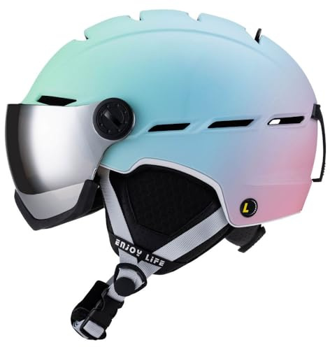 Casco da Sci Integrato Per Uomo E Donna, con Visiera Rimovibile, Aperture di Ventilazione, Resistente, Caldo E Traspirante, Per Uomo E Donna(C dreamy blue,XL(59-63CM))