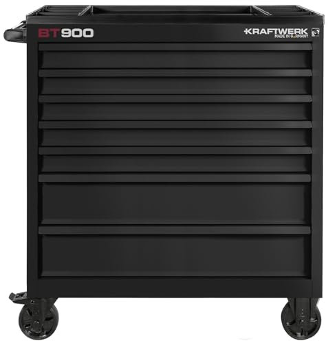 KRAFTWERK Werkstattwagen leer XXL Made in Germany mit 7 Schubladen | Werkzeugwagen leer groß BT900 Blackline | Werkzeug Trolley mit Kippschutz Werkzeug Wagen Art. Nr. 101.217.BLK