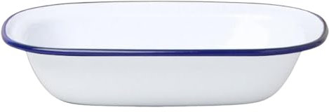 Falcon Enamel Oblong Pie Dish - Traditional White Baking Tray with Blue Rim, Oven Safe Up to 270°C, Dishwasher Friendly, Perfect for Pies, Puddings & Roasting White 1 Pack - 28x21x6.5cm