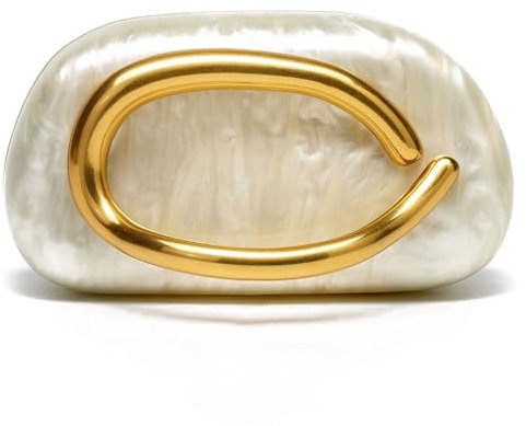 GSenhui Acrylic Box Clutch Purses For Women Shell Shape Evening Handbag Gold Metal Handle Clutch Bag With Chain, White