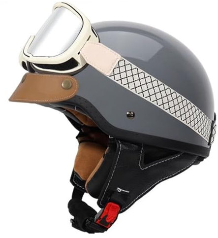 Caschi Jet E Demi-Jet Moto Stile Vintage Con Occhiali Mezzo Casco Da Motociclista Per Uomini E Donne Casco Scodella Caschi Cromwell Omologato ECEDOT Casco Scooter Cruiser 9,3XL:65-66CM