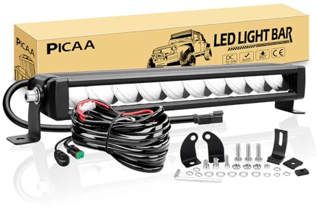 PICAA 12 Zoll 30 cm LED Arbeitsscheinwerfer Lichtbalken mit DT Anschluss | 3000 LM, einreihiger, Zusatzscheinwerfer Bar, für UTV ATV SUV Truck Boat,2 Stil-Montagehalterungen, mit 12V Kabelbaum