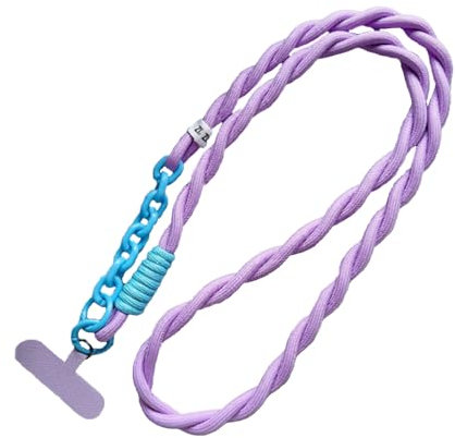 Diyxisk Handykette Universal, 60cm Gedrehter Zopf Handykette, Kontrastfarben Handyband zum Umhängen, Diagonale Handy Kette, Mode Handyband, für Elternschaft, Urlaub, Outdoor, Reisen (Lila,Blau)