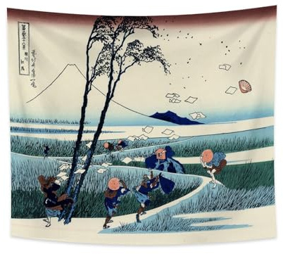 YONGFOTO 220x190cm Japanischer Ukiyo-e Wandteppich Large Berg Fuji 36 Ansichten Zimmer Wandbehang Ejiri in der Provinz Suruga Japan Wandkunst Traditionelle Malerei Hokusai Tapisserie