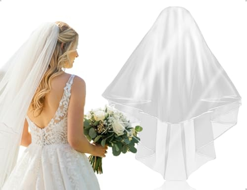 AOYEGIC Schleier Braut,Elegent Satinkante Schleier mit Kamm,Softtüll Hochzeit Kopfschmuck,für Heiratsantrag,Hochzeit,Fotoshooting,Junggesellenabschied