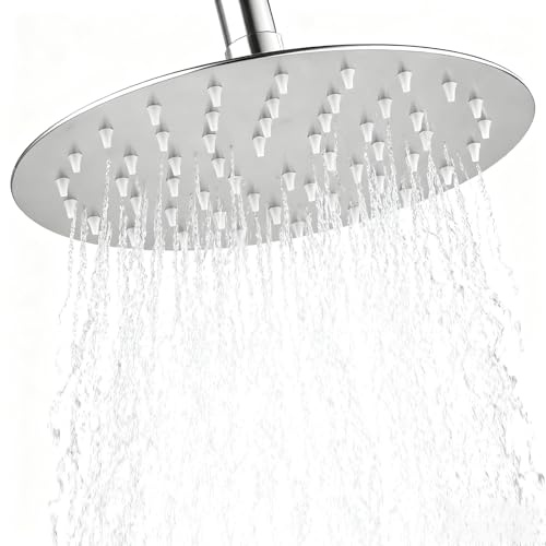 Jomdjmskes Pommeau de Douche, 20 cm Tete Douche Inox, Pluie Universelle Economie d'Eau Rond Shower Head, Rotatif 360° Haute Pression Ciel Douche Auto-Nettoyante, Facile Installer et Nettoyer