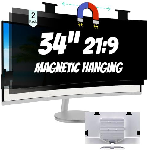 Mao Yeye [2 Pack] Magnetic Hanging 34 Inch Computer Privacy Screen for 21:9 Aspect Ratio Widescreen Monitor, Removable Eye Protection Anti Glare Blue Light Computer Monitor Privacy Filter