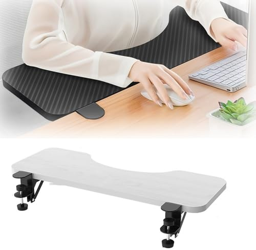 Foldable Desk Extender Armrest ShelfAdjustable Desk Extender Tray with Wrist SupportClampon Keyboard Holder Arm Rest Tray (White Maple 64x24cm) for Ergonomic Comfort