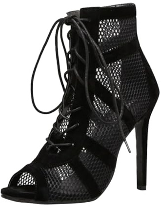 Celanisai Flamenco, scarpe da donna di classe Bootie, sexy, in rete, a spillo, con lacci, con bocca di pesce, alla moda, sandali da ballo, O nero., 46