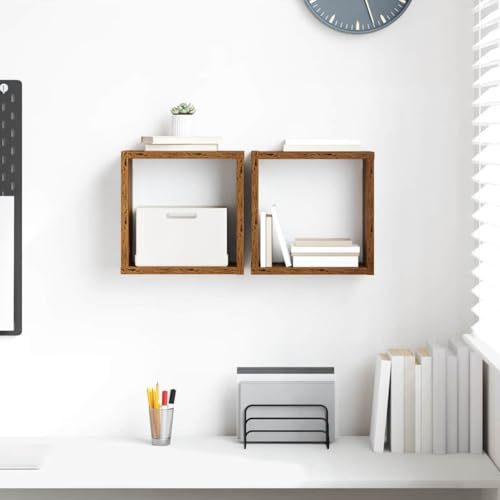 Holekex Wandregale aus Holzwerkstoff Altholz mit 2 Brettern, wandmontiert, platzsparend und modern, ideal für Wohnzimmer Schlafzimmer Küche und Büro, vielseitige Aufbewahrung und Deko Organizer