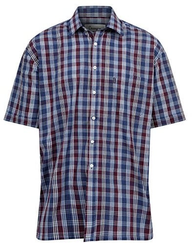 Champion Mens Short Sleeve Shirt Yarn Dyed Polyester Cotton FINE Quality Shirt (4XL 20-20.5IN, RED)