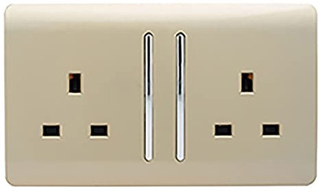 Trendi 2 Gang Raised Artistic Modern Glossy Screwless 13 Amp Single Pole with Chrome Switched UK Standard Electrical Double Wall Plug Socket in Champagne Gold - ART-SKT213LGO
