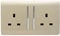 Trendi 2 Gang Raised Artistic Modern Glossy Screwless 13 Amp Single Pole with Chrome Switched UK Standard Electrical Double Wall Plug Socket in Champagne Gold - ART-SKT213LGO