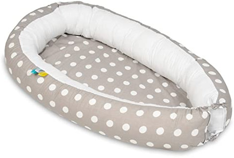 Velinda Kuschelnest Babynest Babynestchen Nestchen Reisebett Kuschelbett 100% Baumwolle (Muster: getupftes Grau)