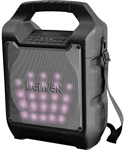 Denver TSP-205 Altavoz Bluetooth de 5 con batería Recargable incorporada y luz LED en la Parte Delantera. Volumen 20W. Entrada USB para Entrada MP3 y AUX