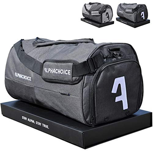 Alphachoice Sporttasche mit Schuhfach 43L für Herren & Damen, Fitnesstasche - Reisetasche groß mit vielen Fächern, 55cm x 28cm x 28cm (Black & White)